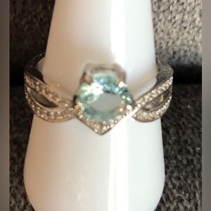 Women’s Light Aquamarine Rhodium Plated Ring Retail $124